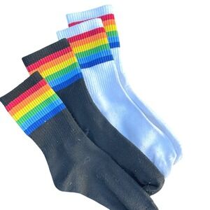 Retro Rainbow Stripe Big Kids Socks Set – Rollerskating Vibes, Gently Worn